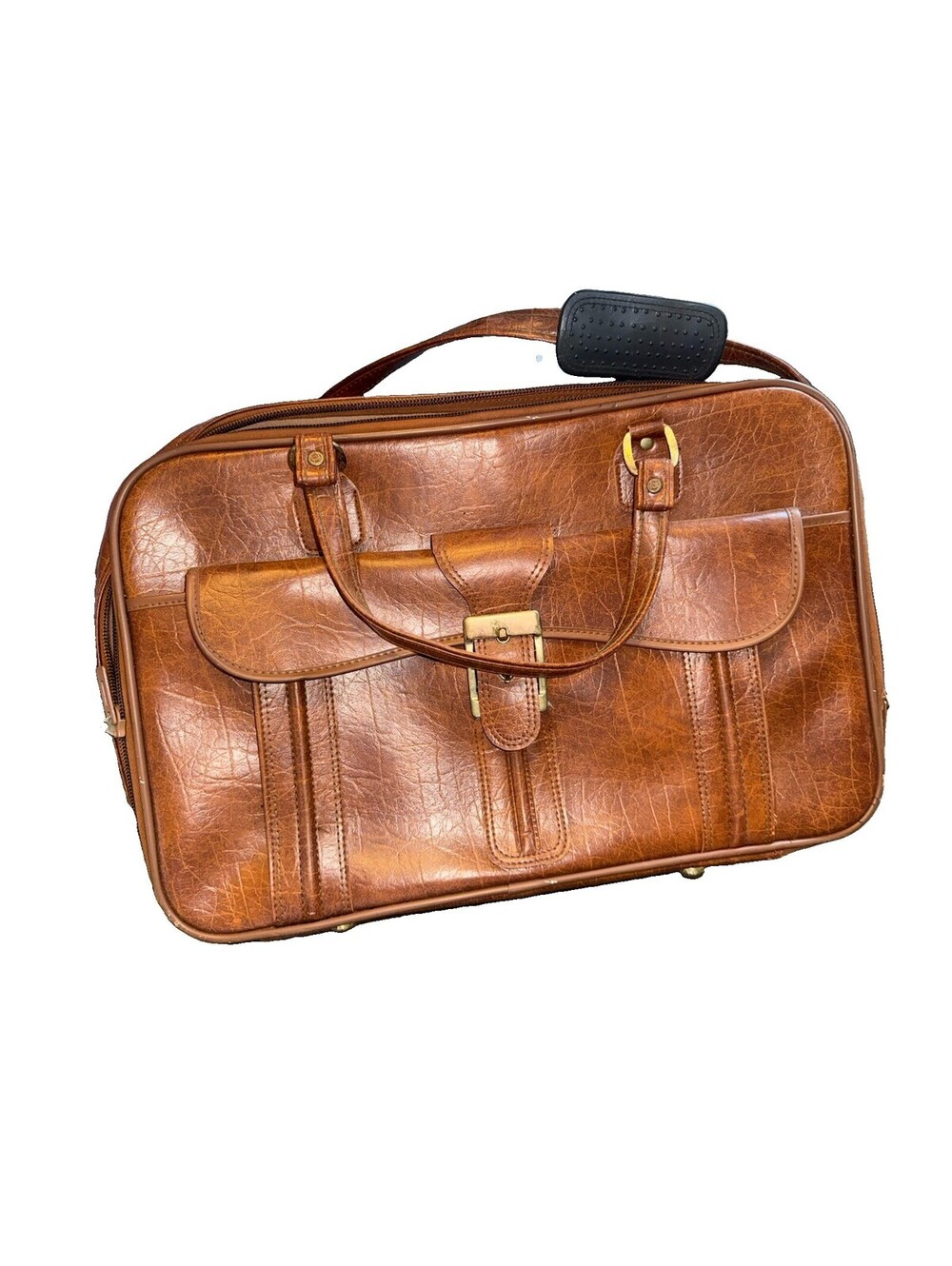 Vintage F.W. Woolworth Faux Brown Leather Travel Suitcase Luggage Bag New York